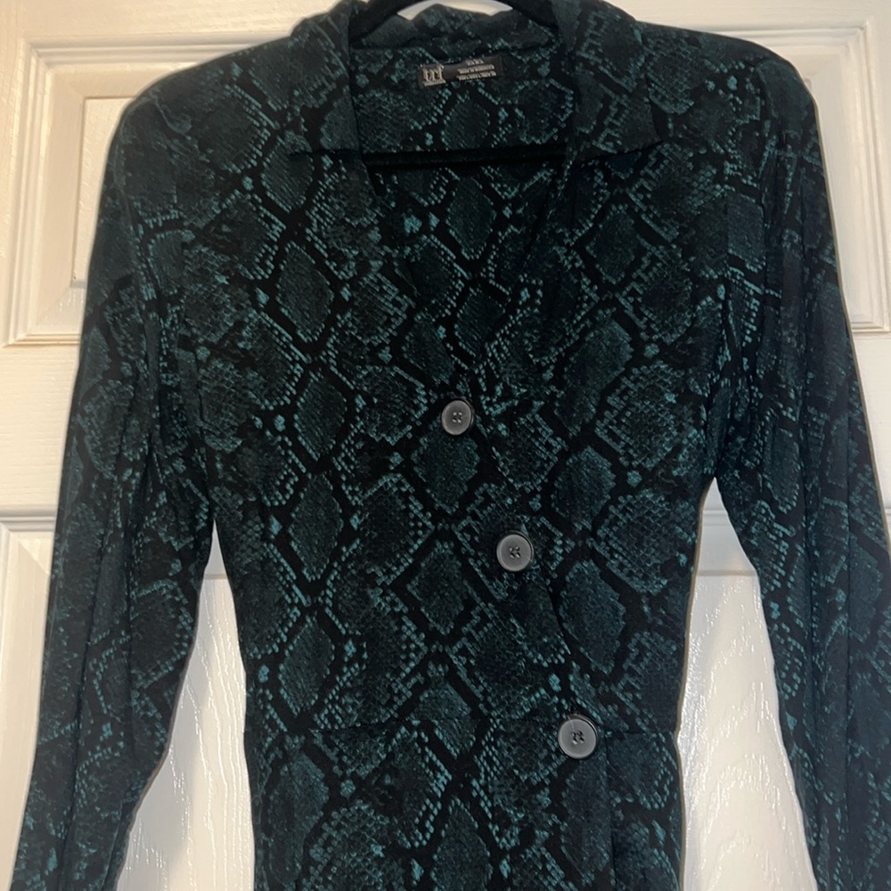 Zara long sleeved mini dress. Green and black snake skin print. Size large.